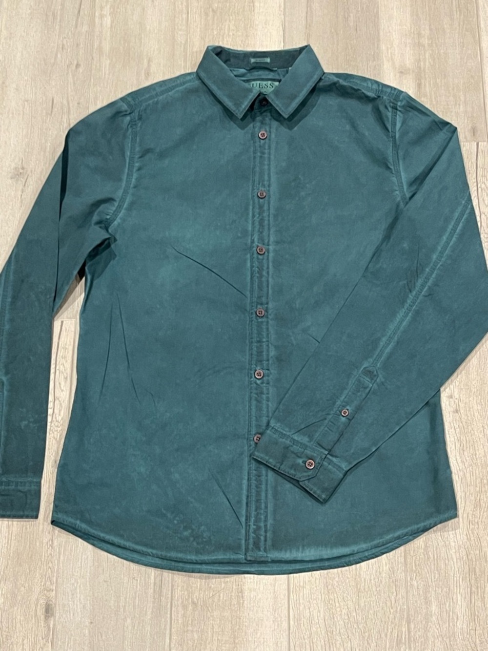 Guess Slim Fit Button Down Shirt Men Medium Teal Green Casual